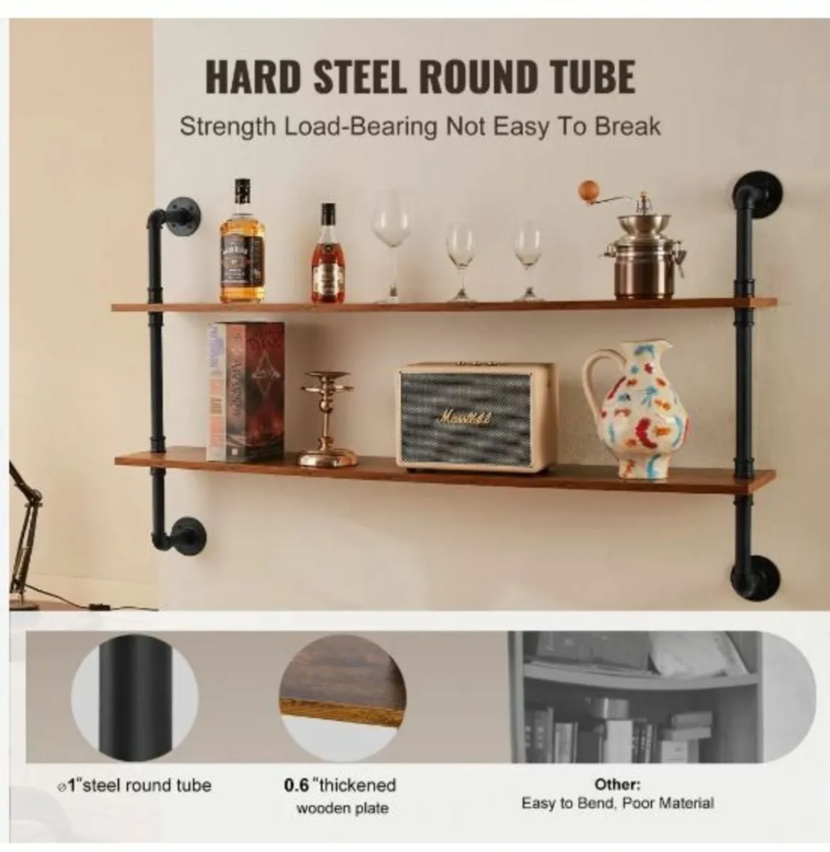 Industrial Pipe Shelf 2 Tier - Image 2