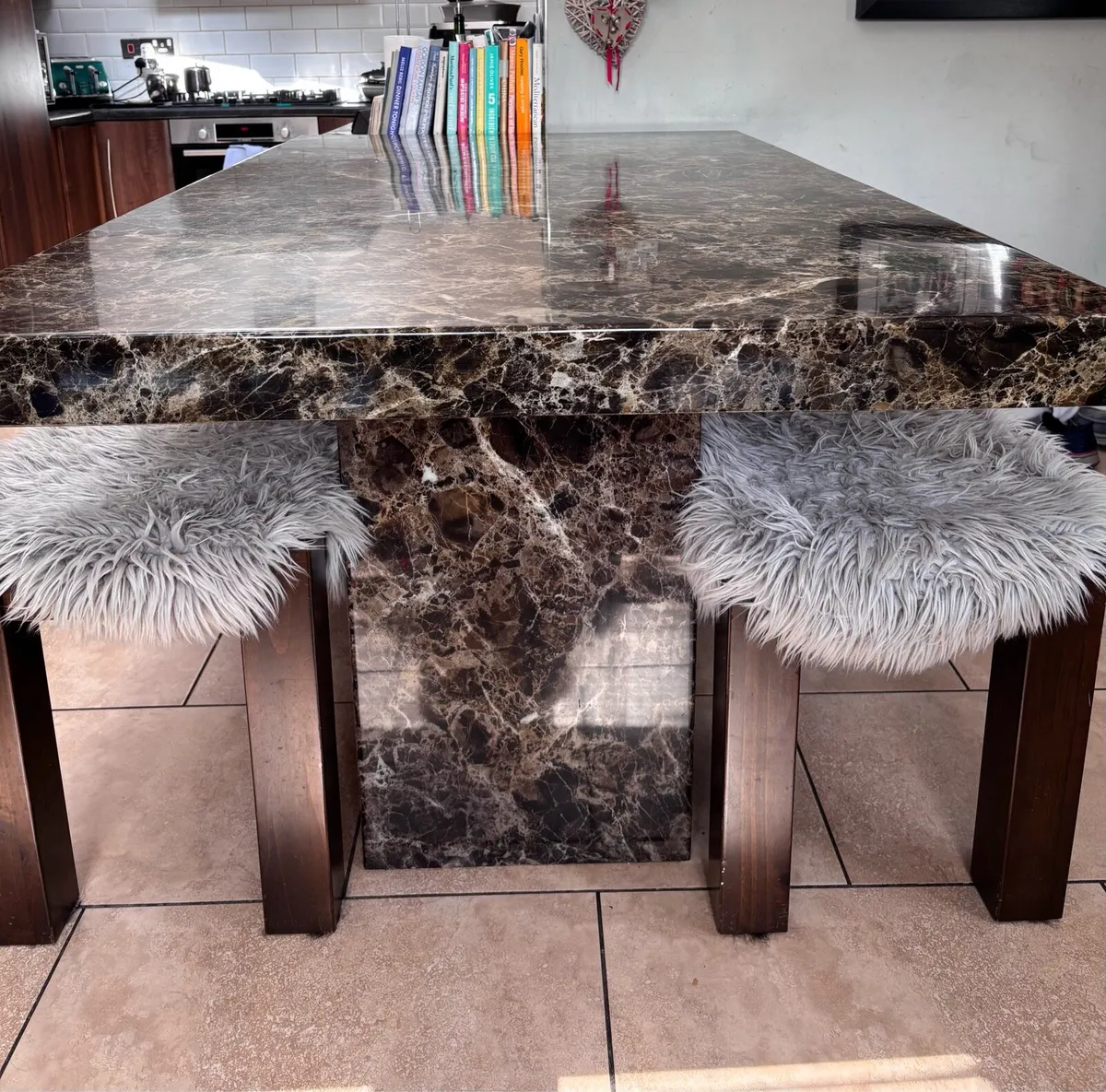 Solid Marble Dining Table and Benches - Image 1