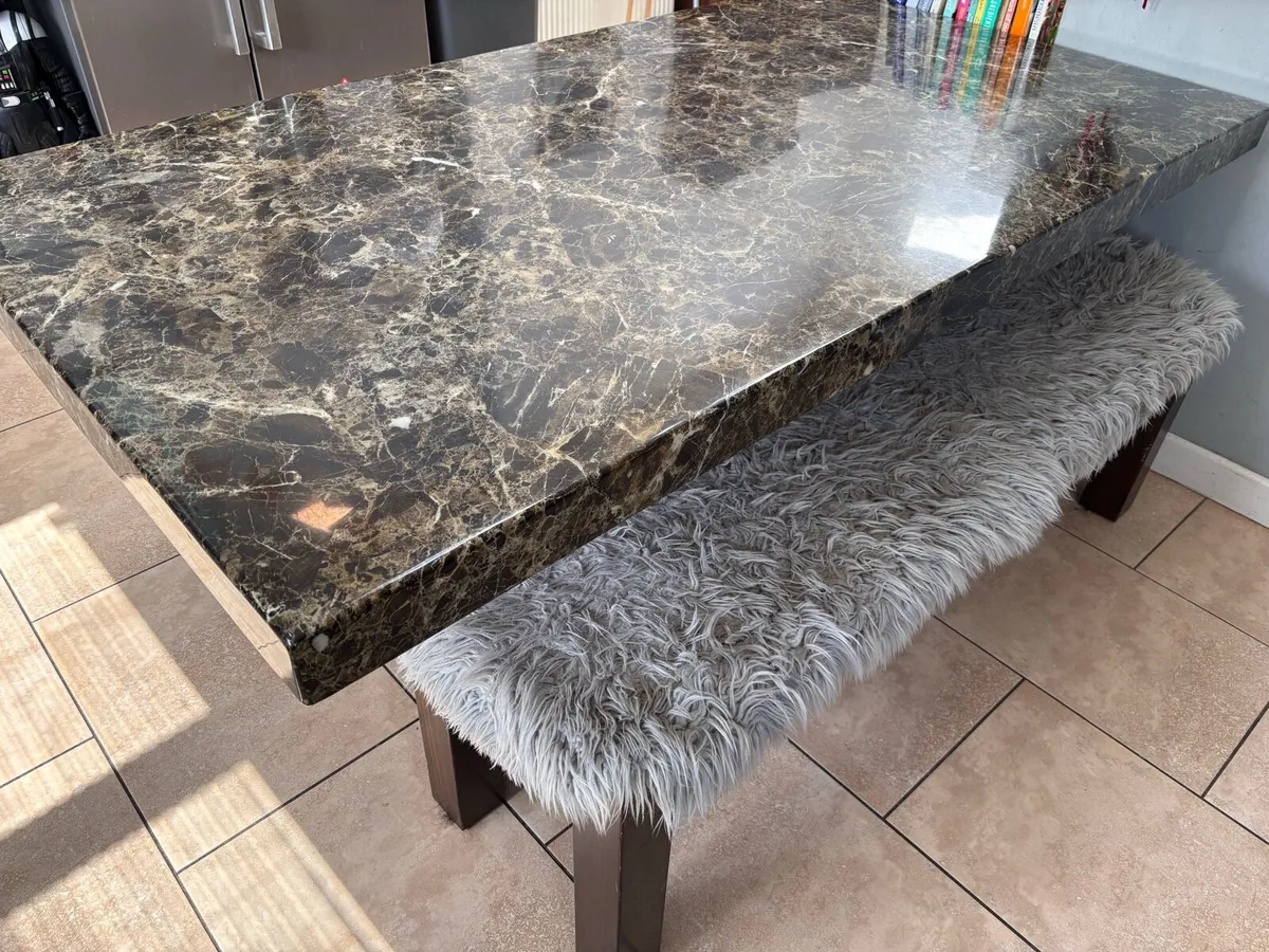 Solid Marble Dining Table and Benches - Image 2