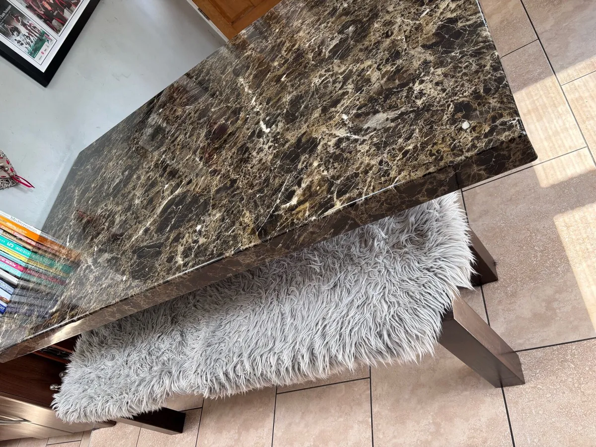 Solid Marble Dining Table and Benches - Image 3
