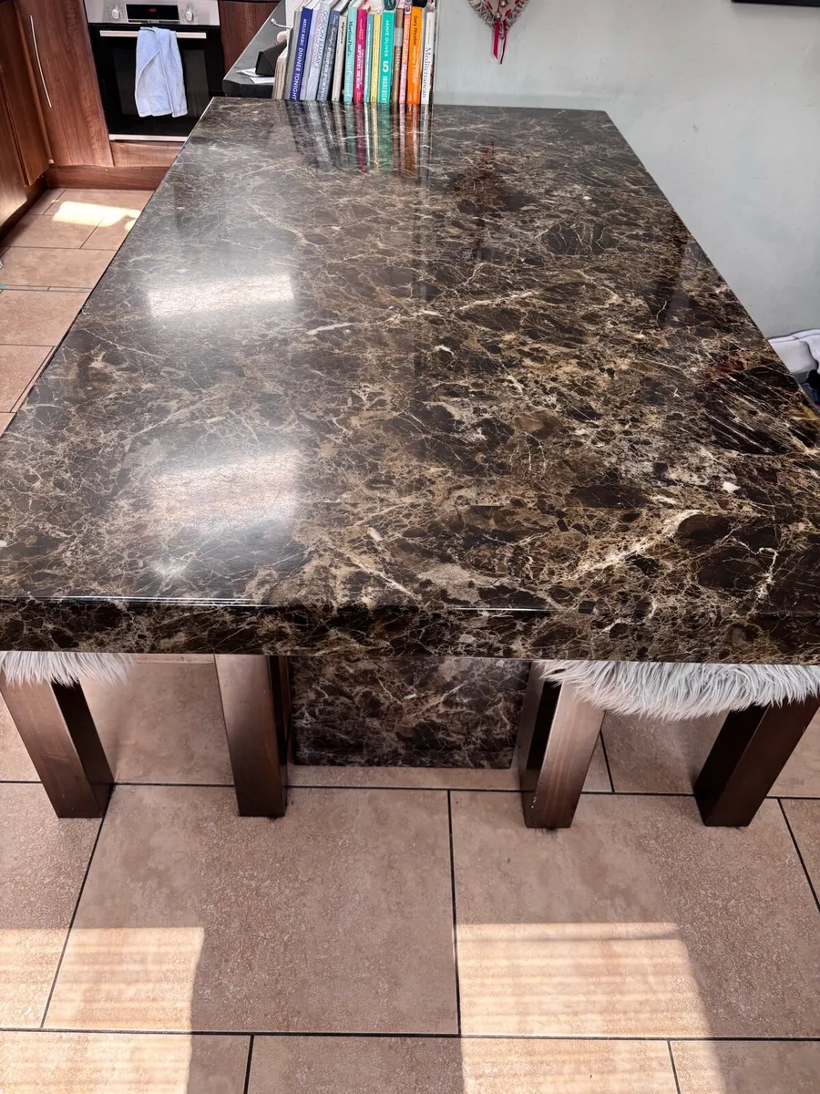 Solid Marble Dining Table and Benches - Image 4