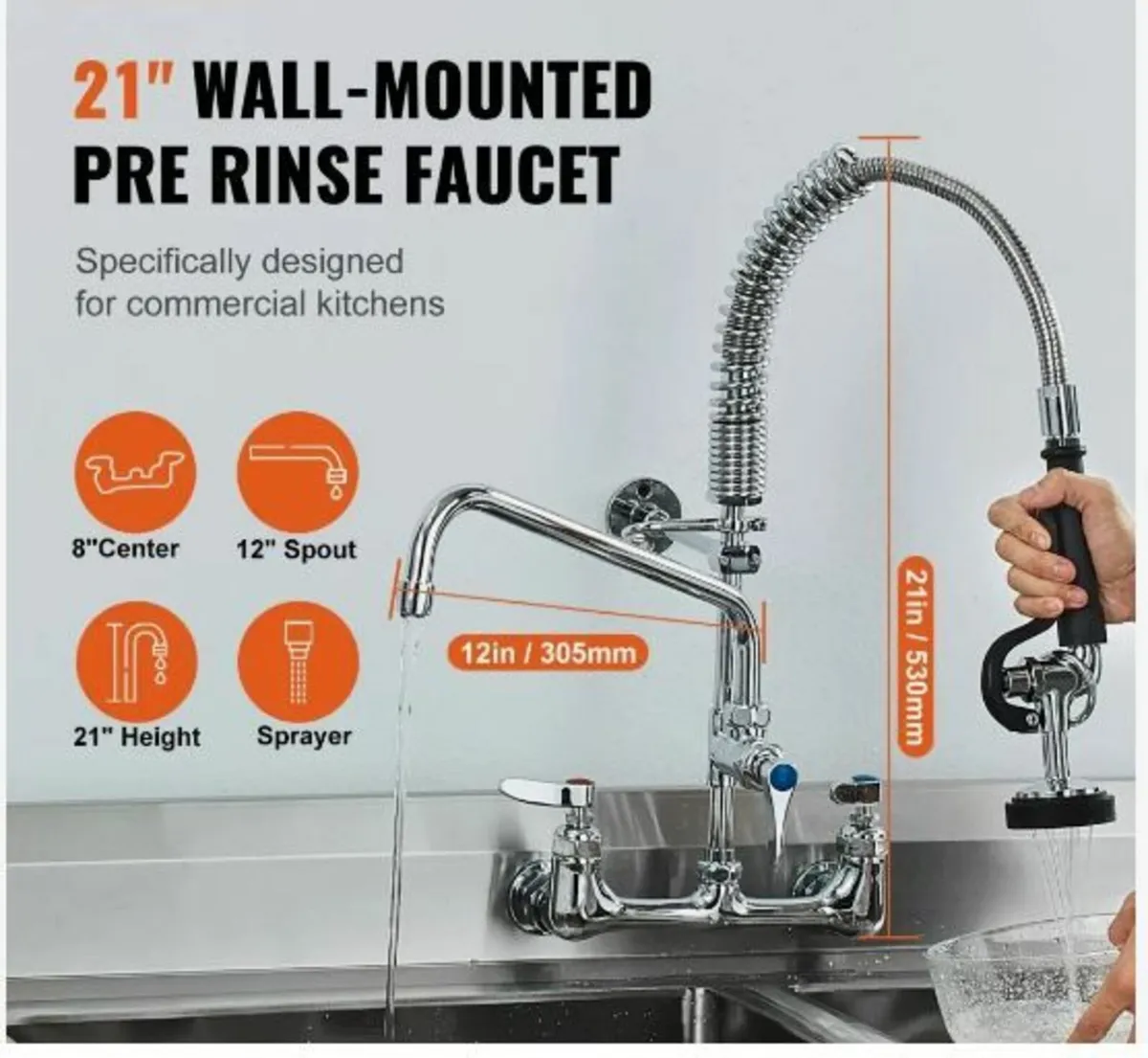 Commercial Faucet with Pre-Rinse Sprayer - Image 1