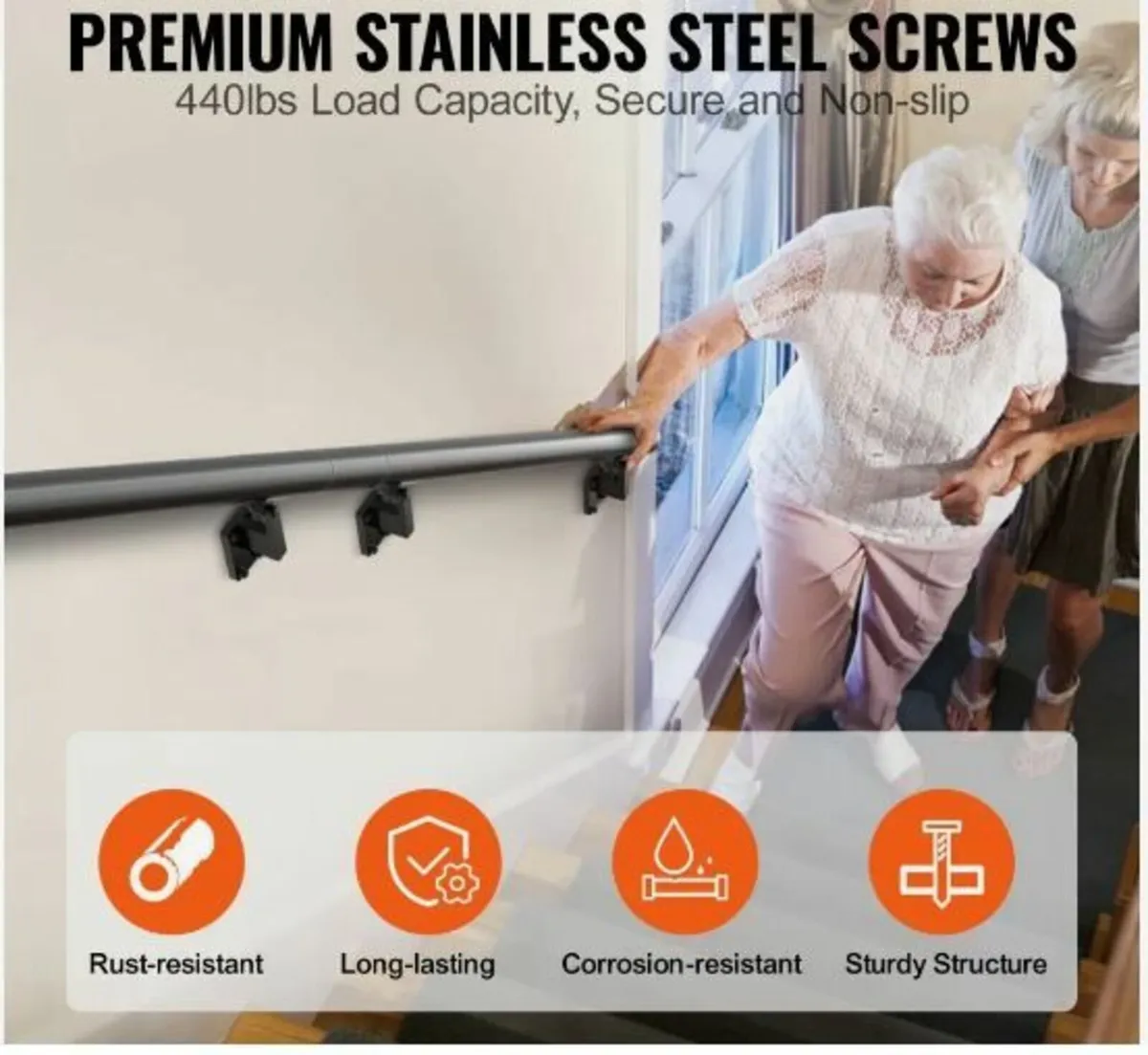 Handrail Stair Railing, 7 ft, Wall Mount - Image 3
