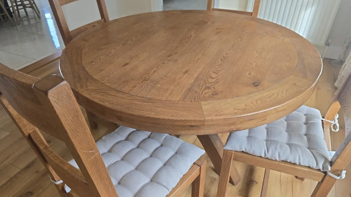 Solid oak dining table and four chairs. - Image 3