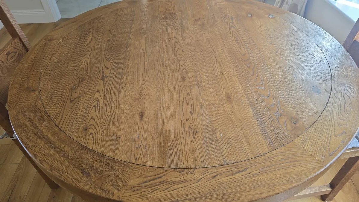 Solid oak dining table and four chairs. - Image 4