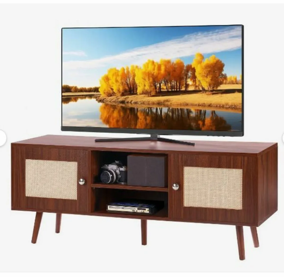 Rattan TV Stand, Boho TV Cabinet - Image 1