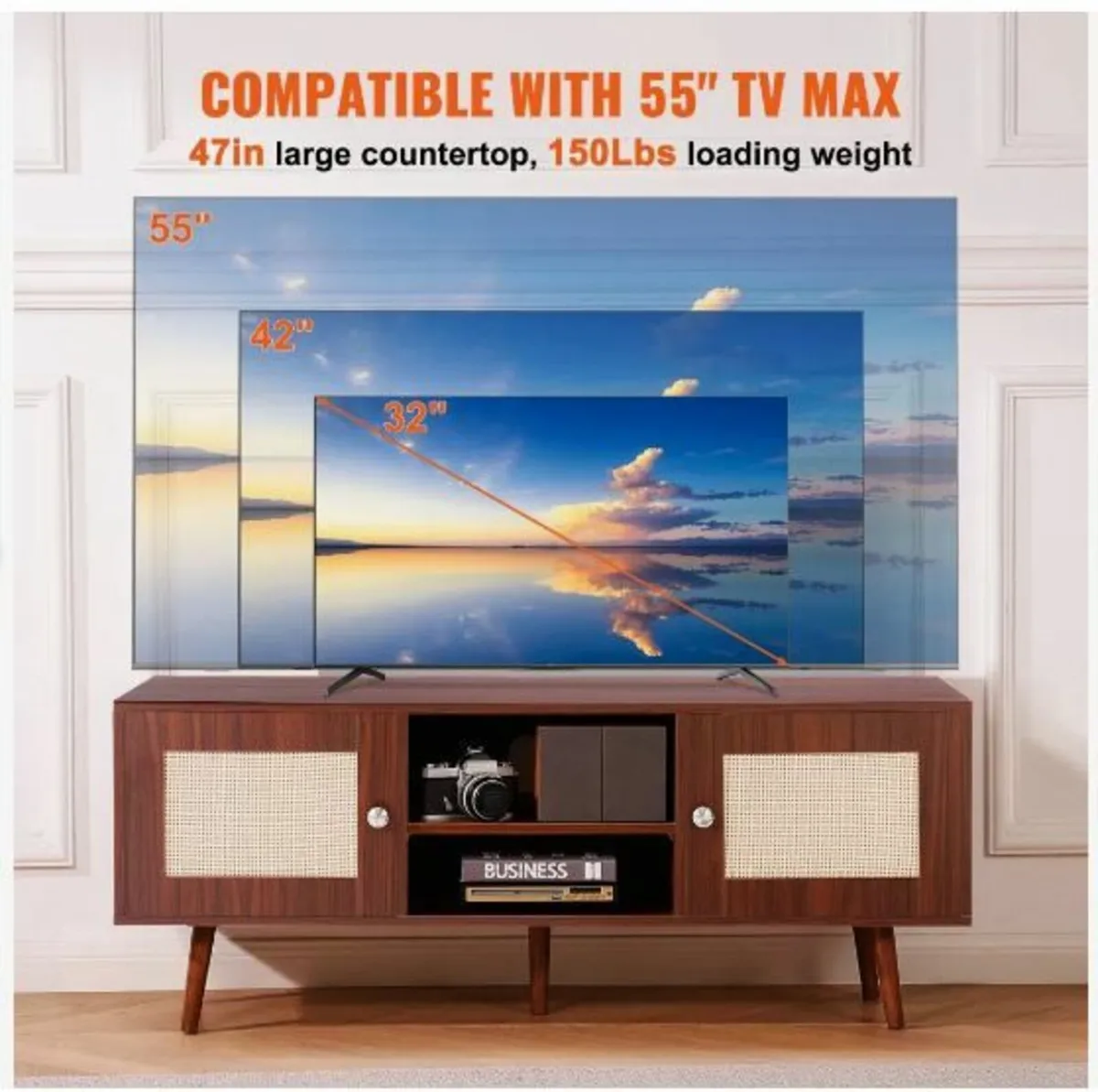 Rattan TV Stand, Boho TV Cabinet - Image 4