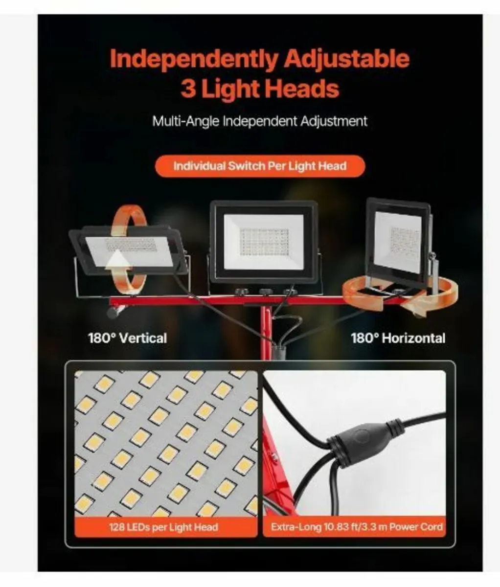 LED Work Light with Stand Tripod Three-Head Portab - Image 2