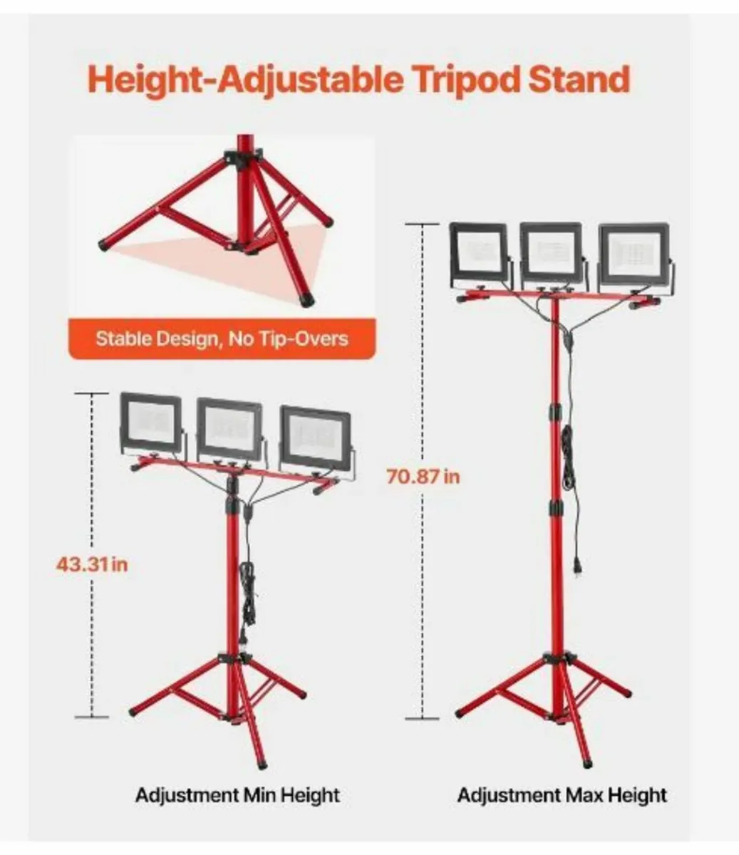 LED Work Light with Stand Tripod Three-Head Portab - Image 3