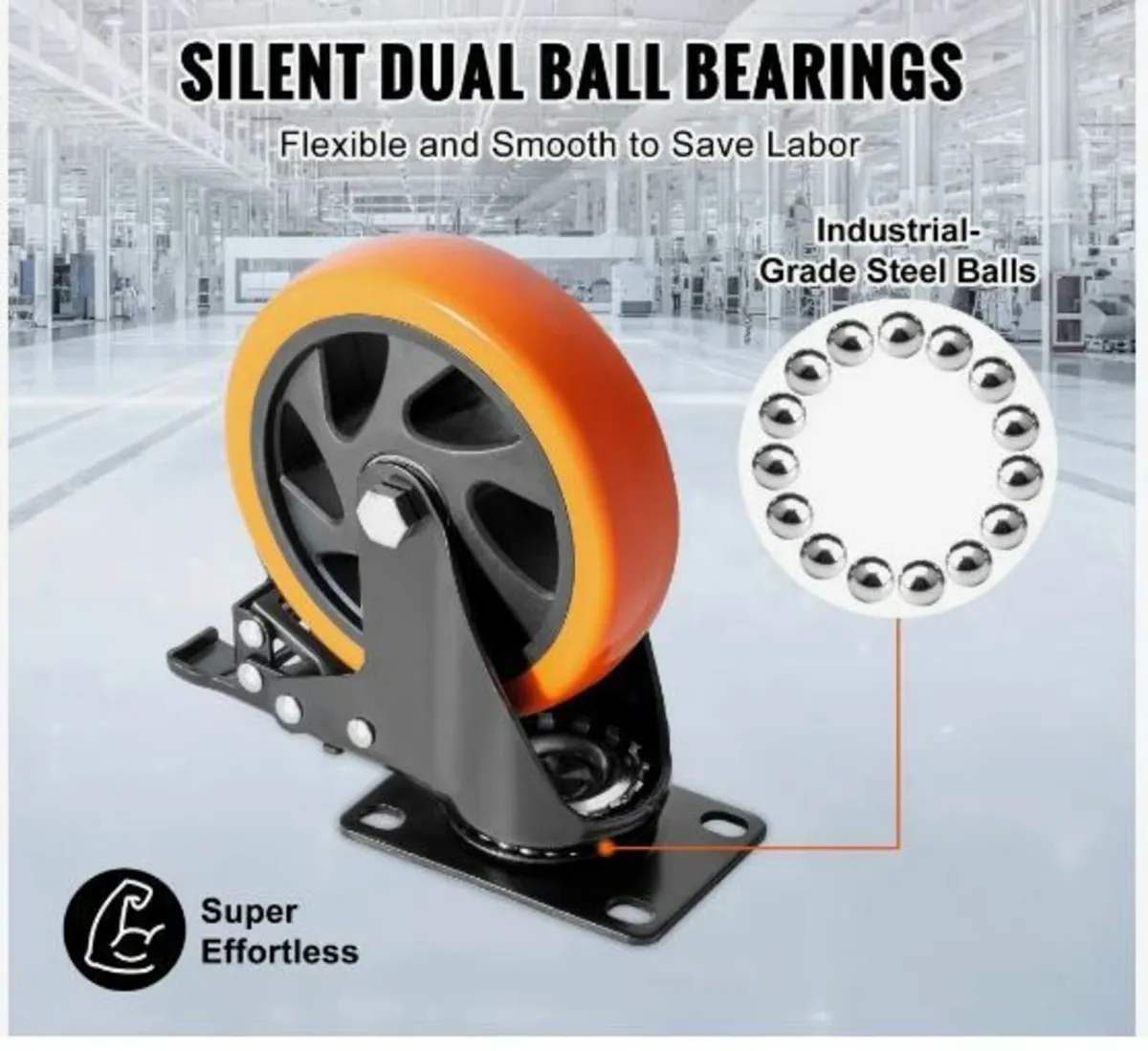 Caster Wheels, 12.7 cm Swivel Plate - Image 3