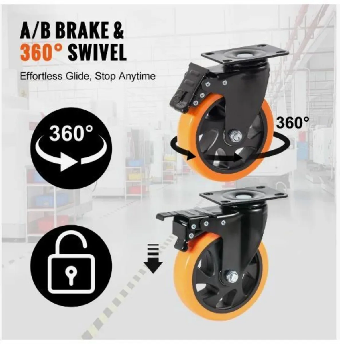 Caster Wheels, 12.7 cm Swivel Plate - Image 4