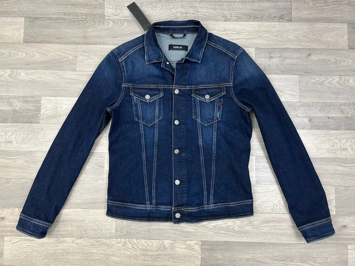 NEW Replay Distressed Denim Jacket Mens Large - Image 1