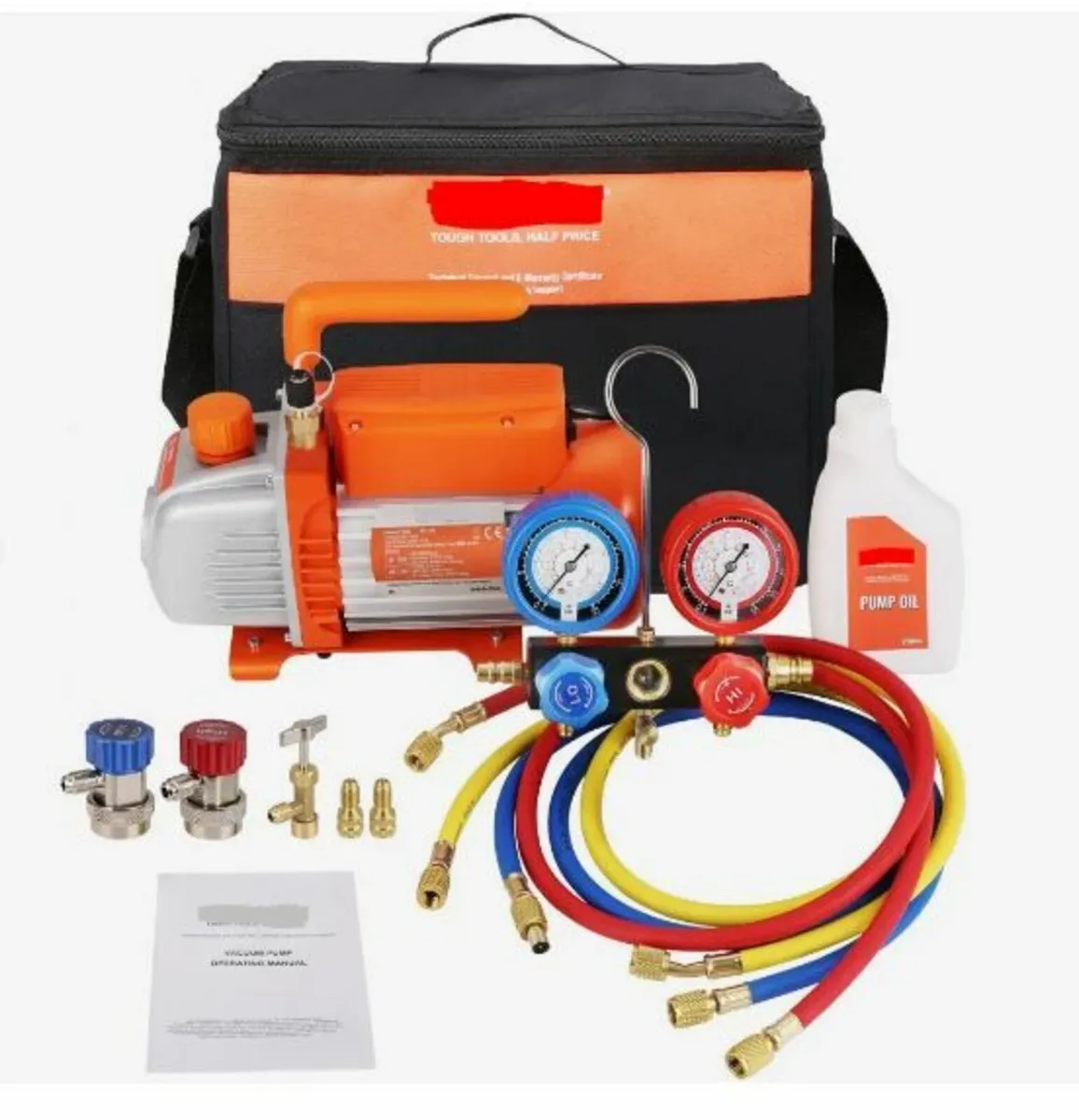 1/4 HP 4 CFM AC Vacuum Pump and Gauge Set - Image 1