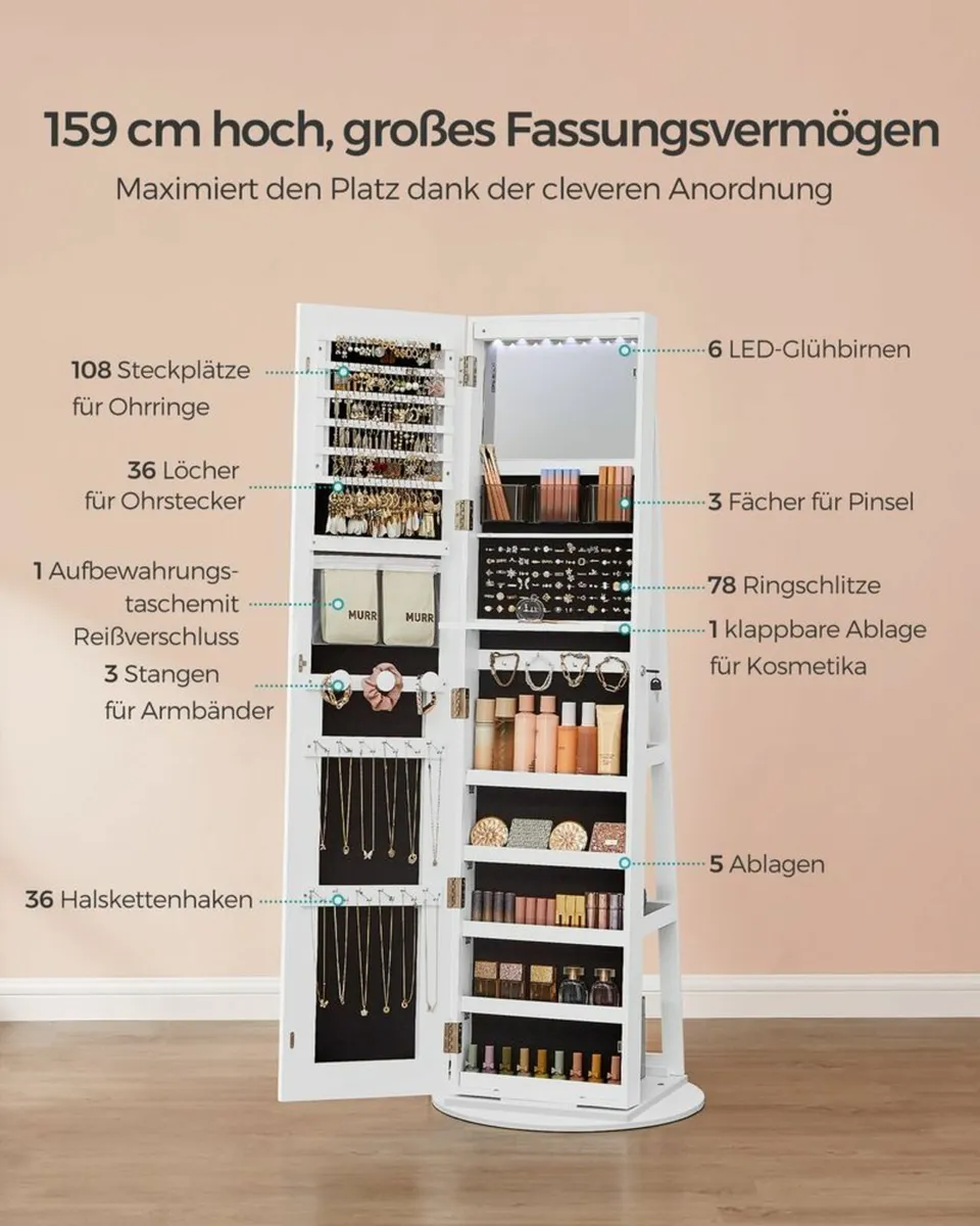 Full Length Mirror Jewellery Cabinet with LED Ligh - Image 3
