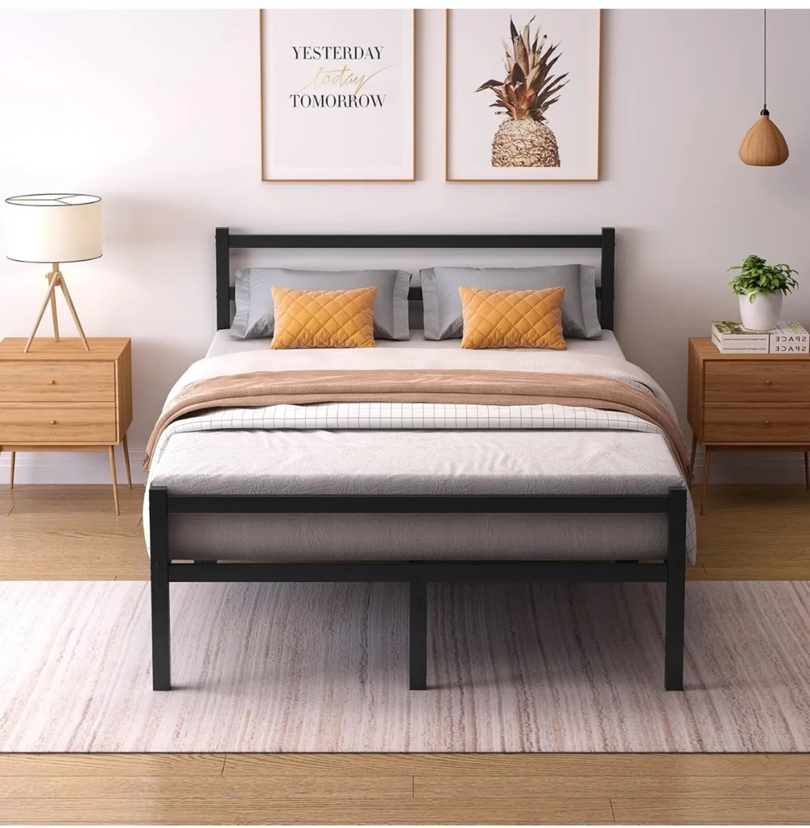 Double Bed Frames with Headboard 4ft6 Black Metal - Image 4