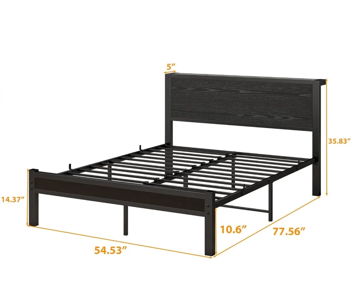 Double Bed Frame with Wooden Storage Shelf Headboa - Image 2