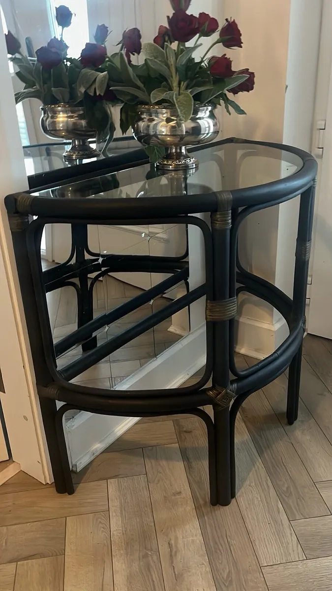 Stylish Demi-lune Bamboo console table refurbished - Image 1