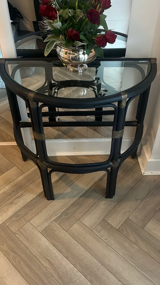Stylish Demi-lune Bamboo console table refurbished - Image 2