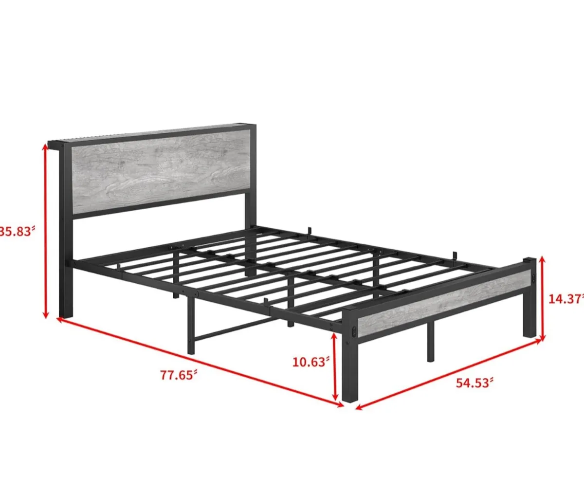 Bed Frames with Storage Wooden Headboard, Metal 4f - Image 2