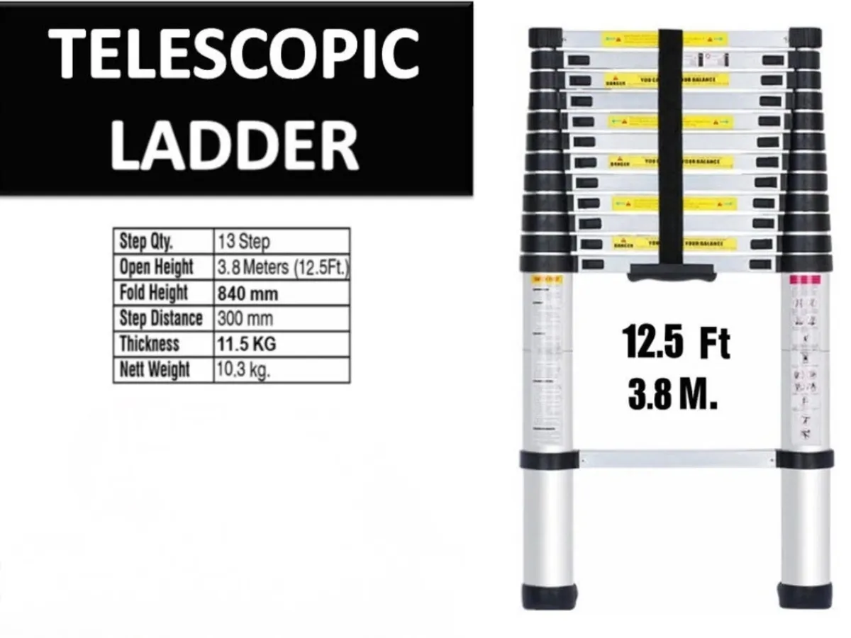 NEW 3.8m Metre Telescopic Ladder 12.5ft - Image 2