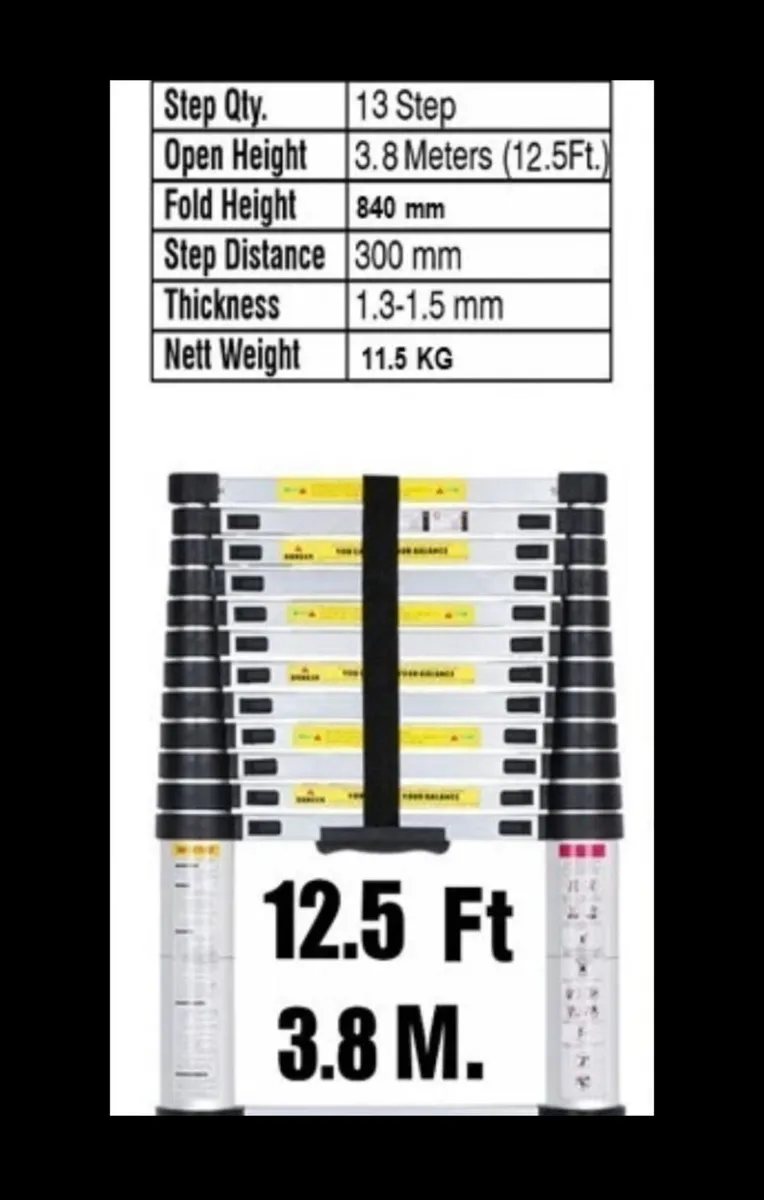 NEW 3.8m Metre Telescopic Ladder 12.5ft - Image 4