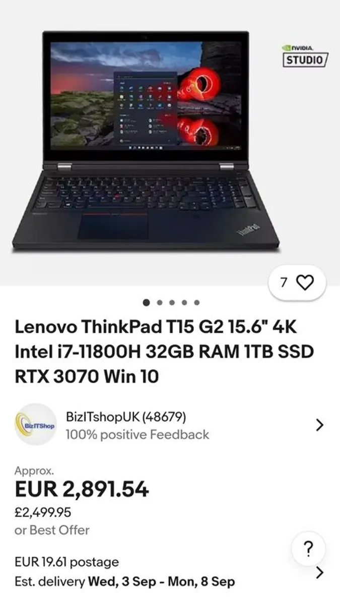 Lenovo T15g Gen2 i7(11th) 32gb 1tb Nvidia RTX 3070 15.6 4K HDR - Image 3