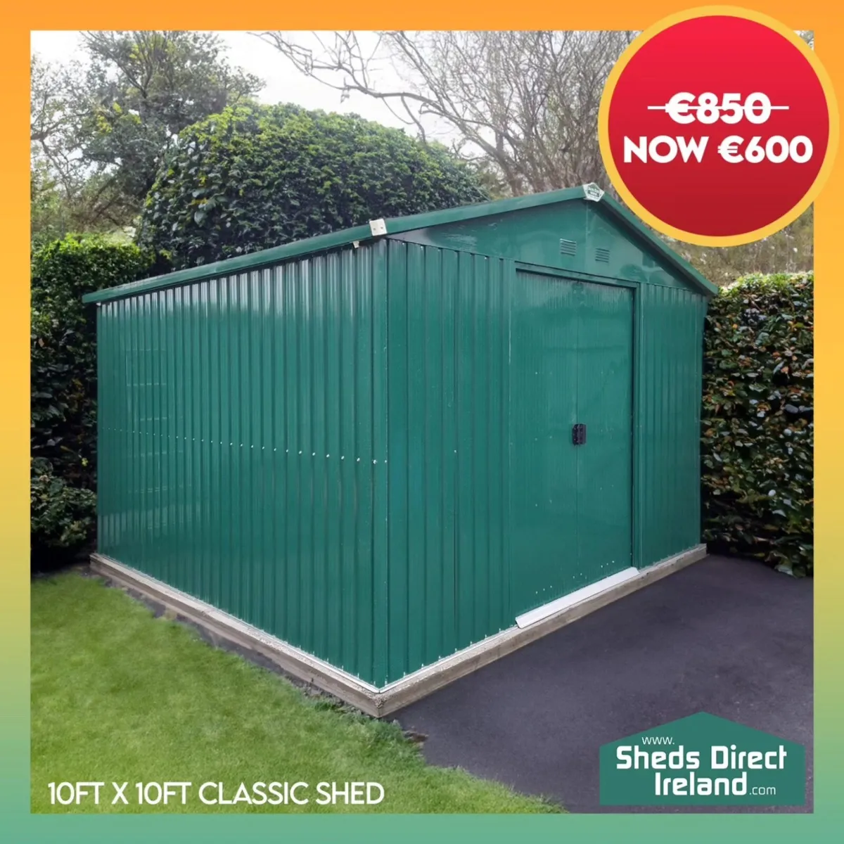10ft x 10ft Classic Steel Garden Shed - Image 1