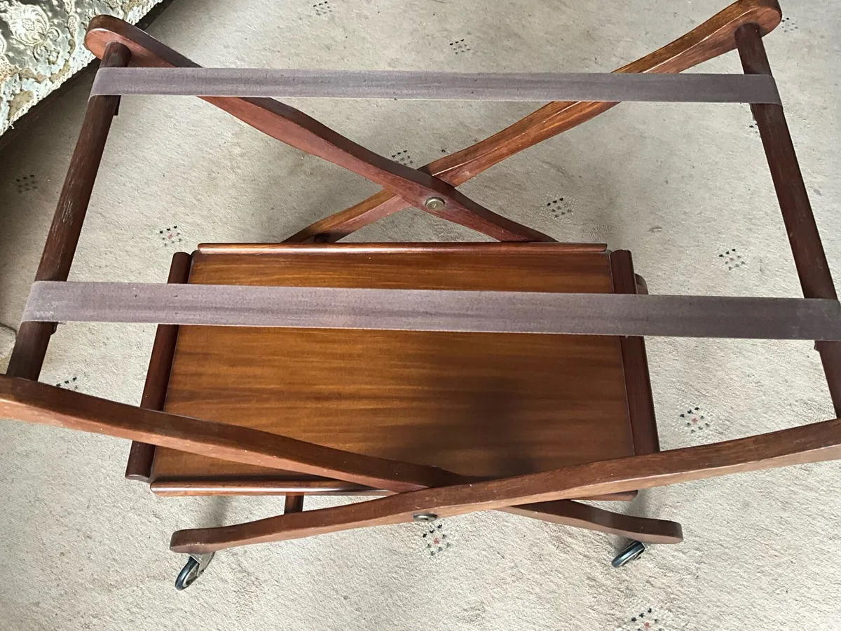 Vintage Mahogany 2 Tier Folding Serving Trolley - Image 3