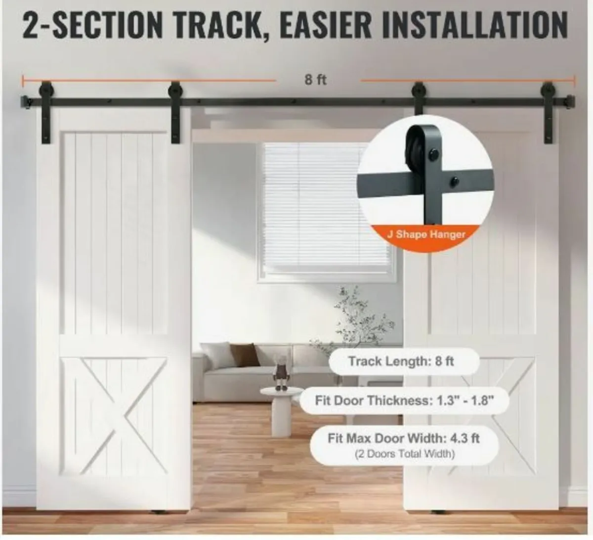 243.8 cm Sliding Barn Door Hardware Kit - Image 4