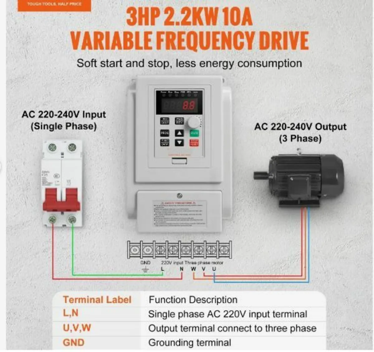 VFD 2.2KW 10A 3HP Variable Frequency - Image 3
