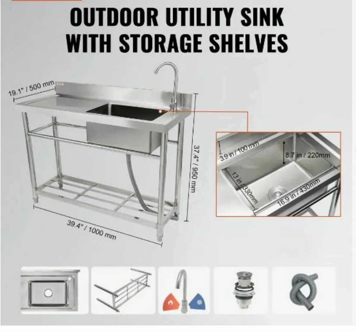Stainless Steel Utility Sink, Free Standing - Image 2