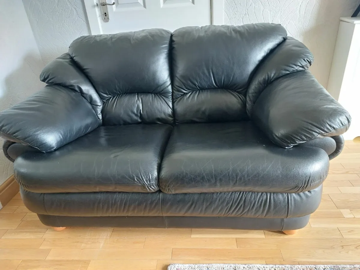 2 Seater Black Leather Sofa - Image 1