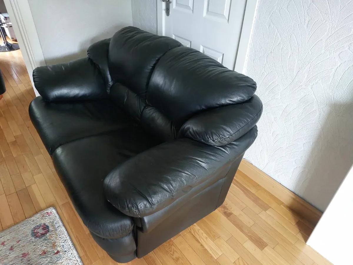 2 Seater Black Leather Sofa - Image 2