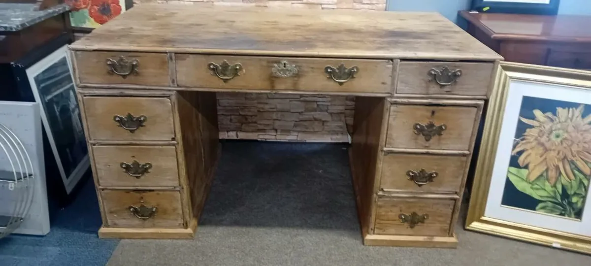 Victorian Era Stripped Pine Office Desk - Image 1