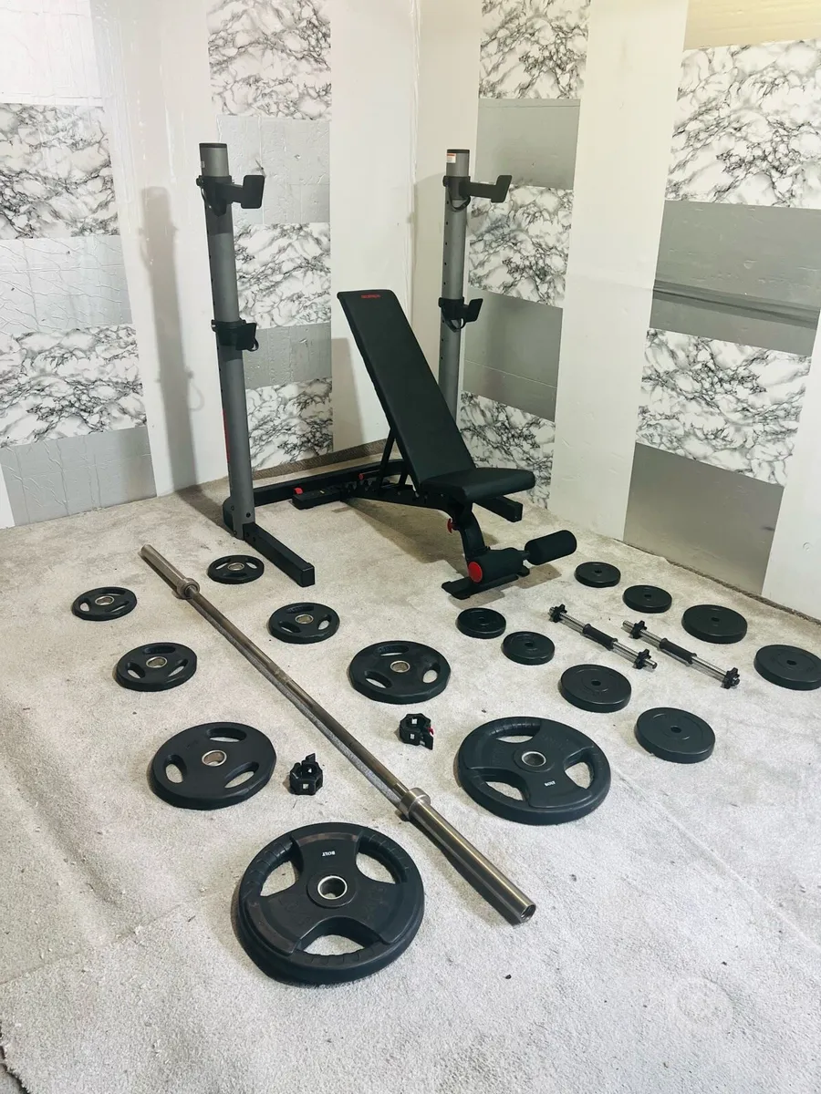 Weight bench Olympic weight bar rack dumbbells - Image 1