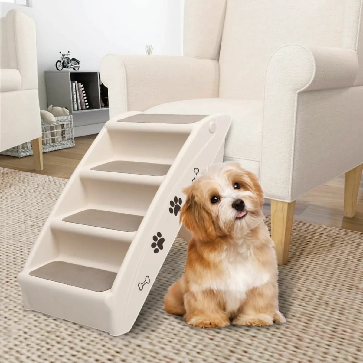 Folding Dog Stairs Cream 62x40x49.5 cm - Image 1