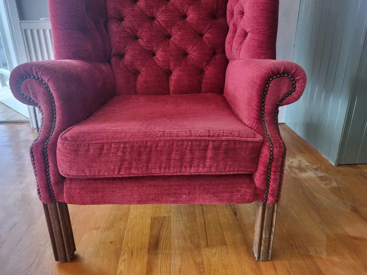 Re upholstered wing back chair - Image 3