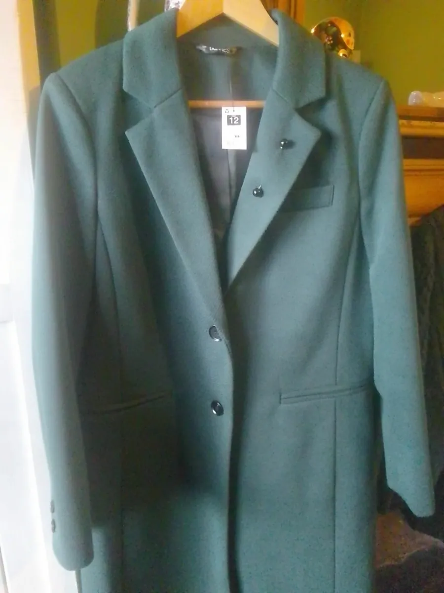 DARK GREEN TWILL COAT MID LENGTH 12/14 NEW - Image 2
