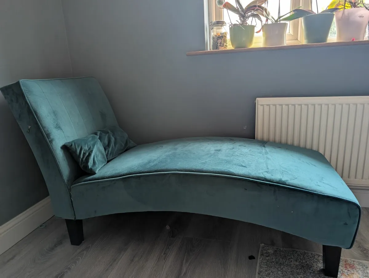 Teal Velvet Chaise - Image 1
