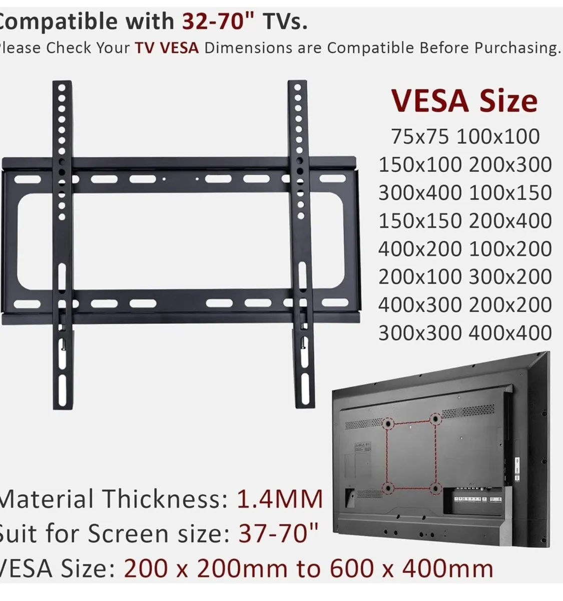 TV Wall Bracket, Heavy Duty 32”-70” tv - Image 1