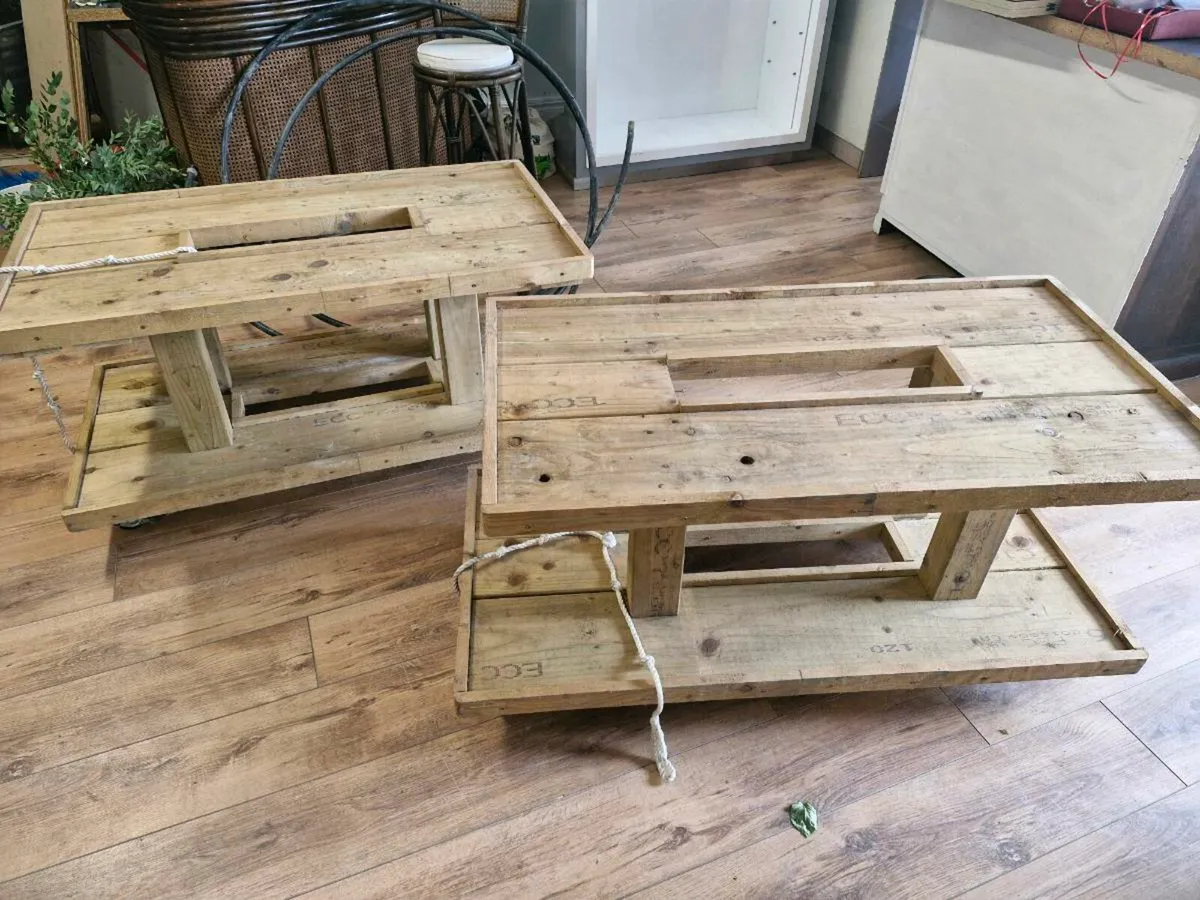 Pair of wooden trolleys - Image 1