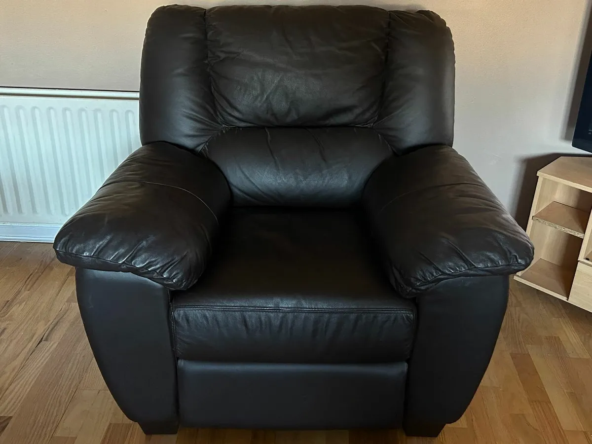 Armchair, 2 & 3 seater brown sofa - Image 1