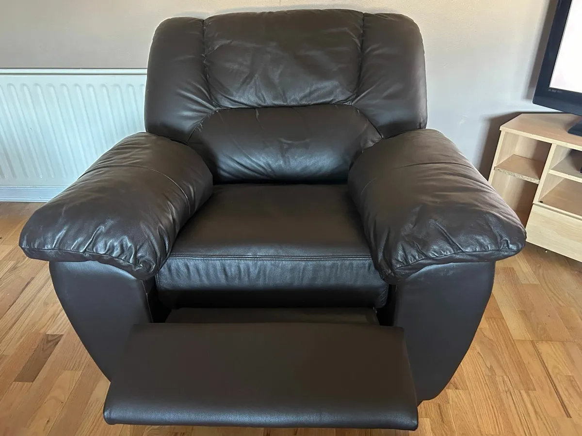 Armchair, 2 & 3 seater brown sofa - Image 2
