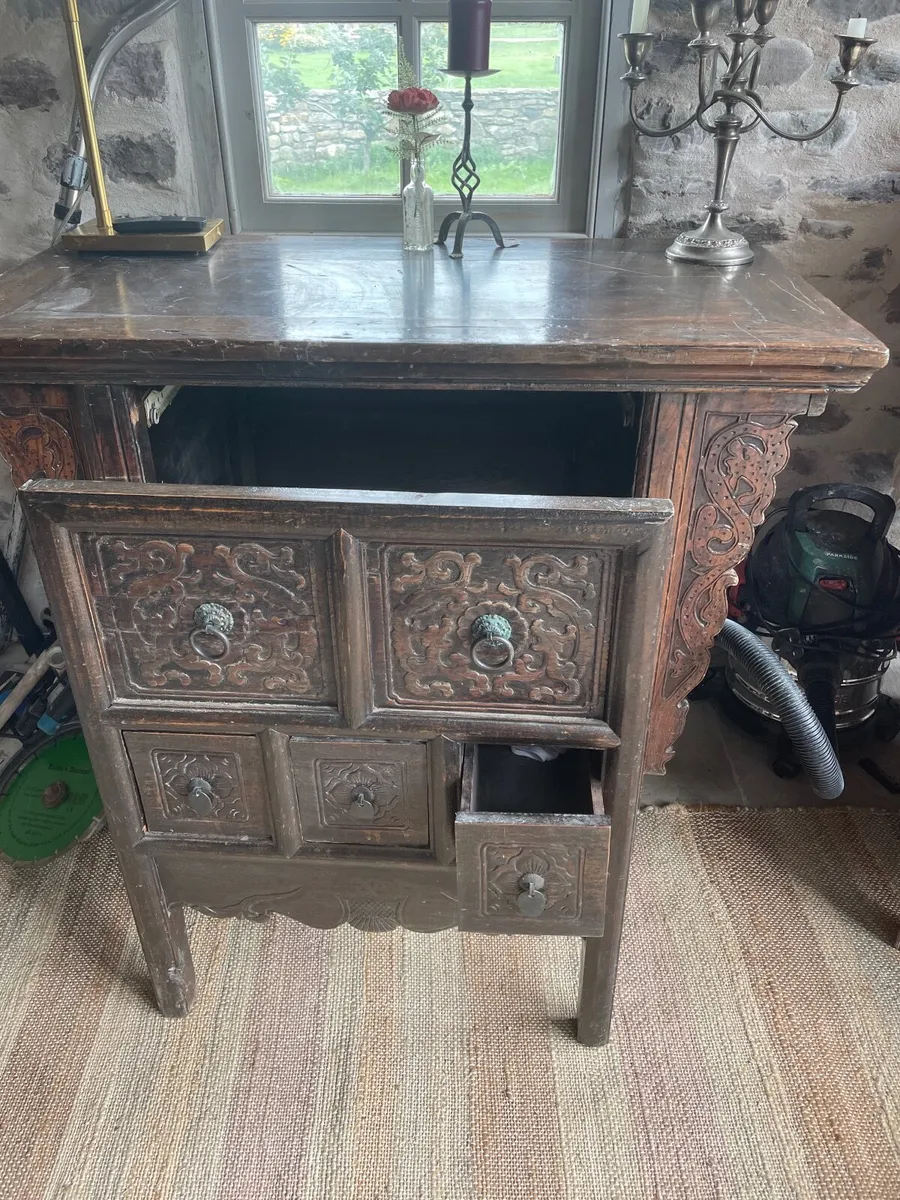 Vintage hand carved rustic desk, with chair - Image 2