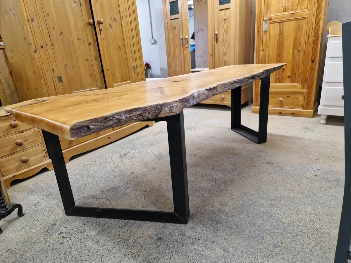 8ft live edge maple table with metal base - Image 4