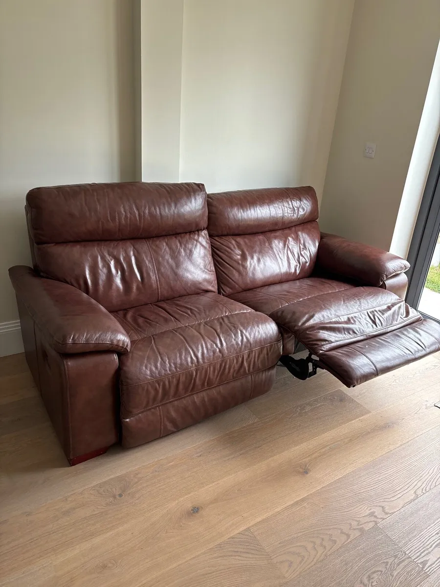 Leather Brown Couch - 1 Side reclinable - Image 1
