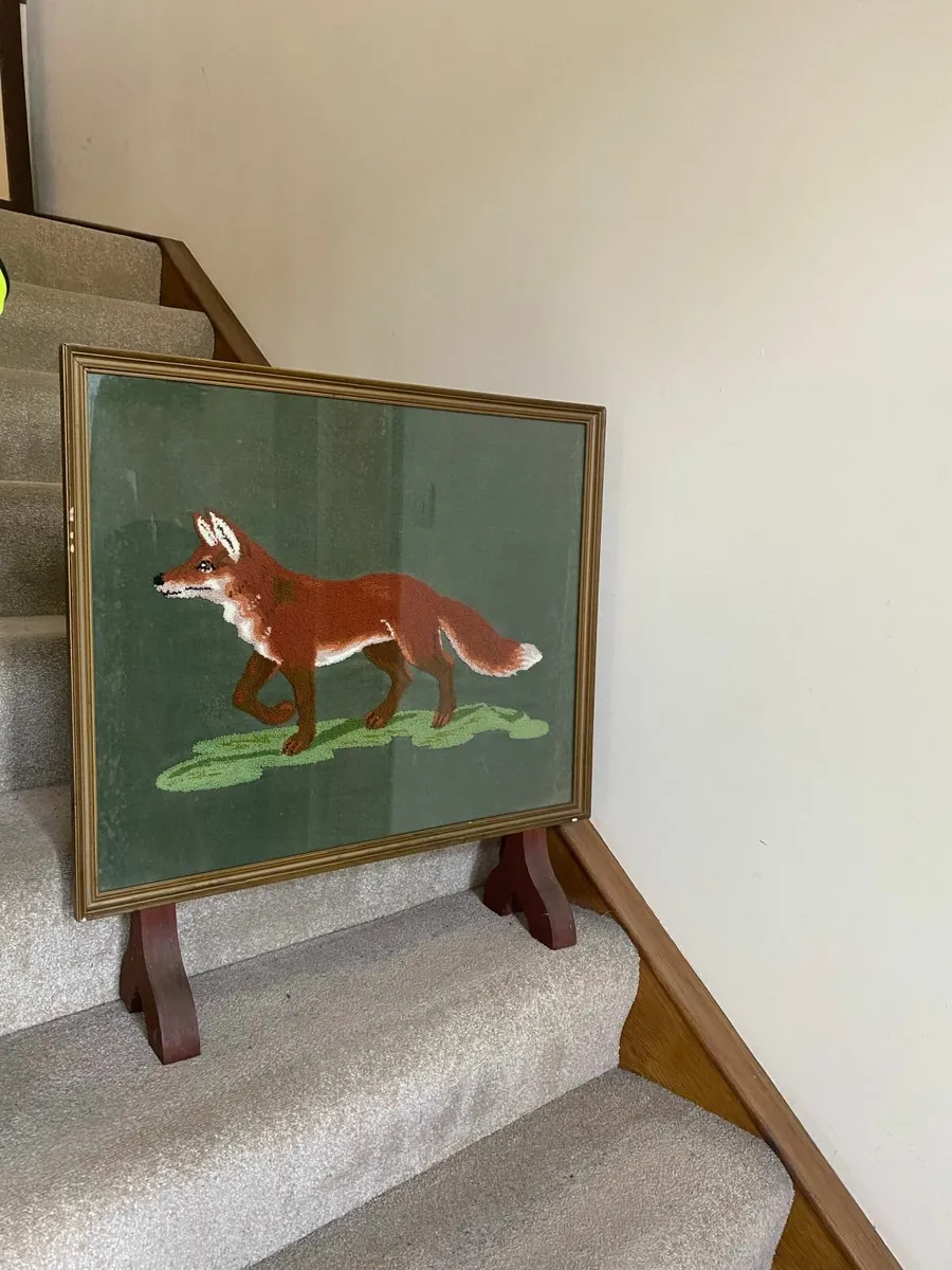 Vintage Needlepoint Framed Fox Firescreen, bespoke - Image 1