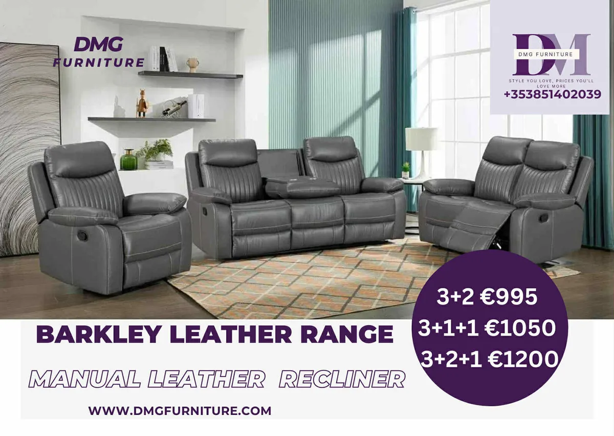 New 3+2 Barkley Black Leather Recliner Sofa - Image 2
