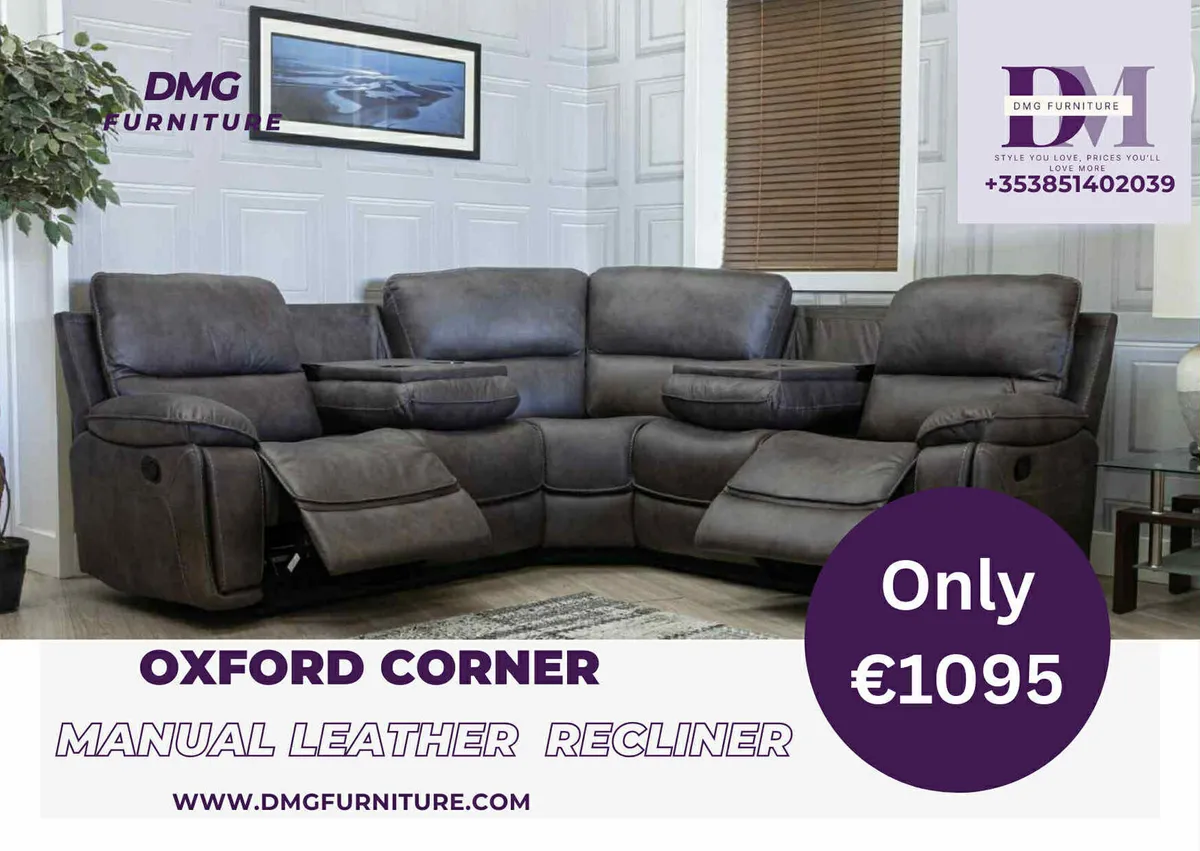 New Oxford Grey Fabric Corner Recliner Sofa - Image 1