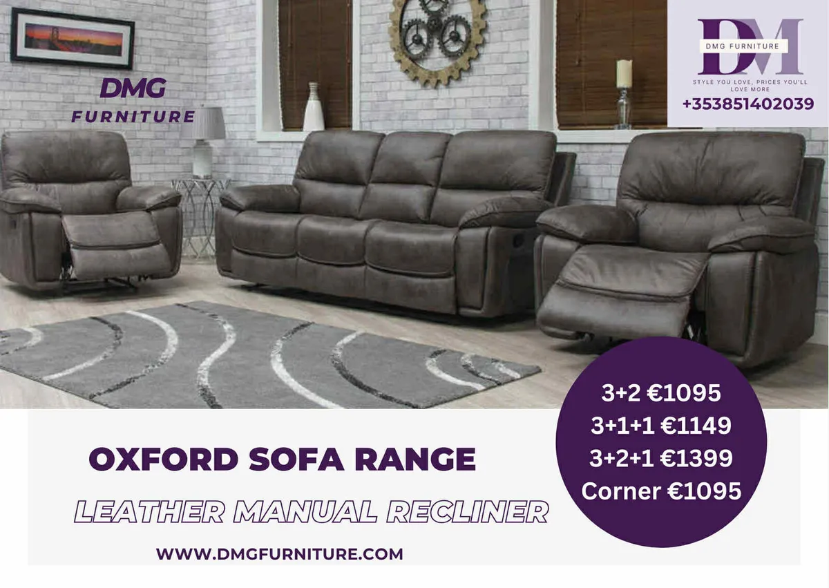 New Oxford Grey Fabric Corner Recliner Sofa - Image 2